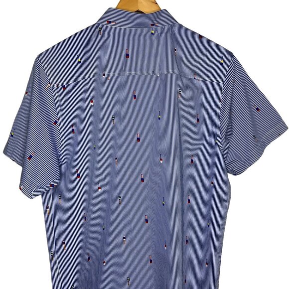 Brave Soul Top Mens XL Button Down Shirt Short Sleeve Blue Striped Work Casual - Picture 10 of 12